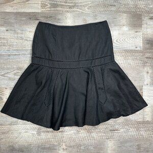 Ralph Lauren 100% Linen Skirt Fit and Flare Solid Black Knee Length Sz 4